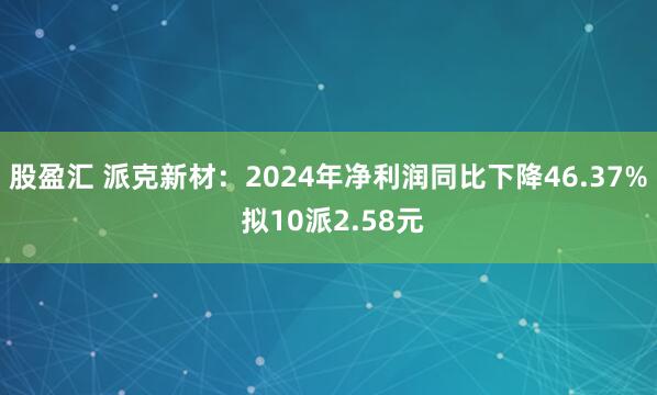 股盈汇 派克新材：2024年净利润同比下降46.37% 拟10派2.58元