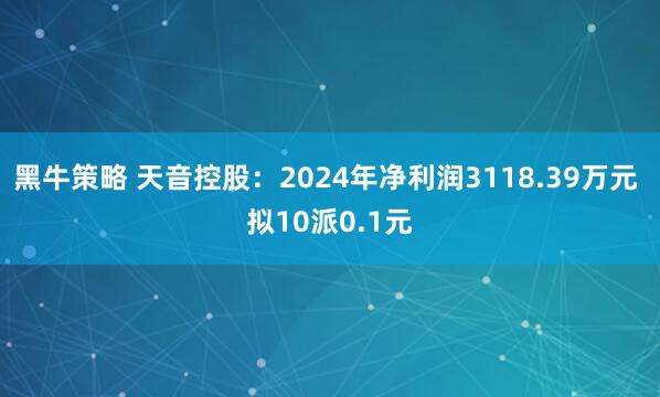 黑牛策略 天音控股：2024年净利润3118.39万元 拟10派0.1元